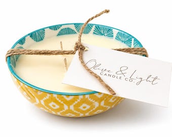 Collezione Whimsy / Mandarino e Limone / Candela di soia artigianale da 283 g / Candela in ciotola di ceramica colorata / Profumo di agrumi vivaci