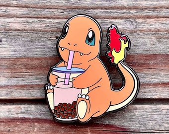 Charmander Drinking Boba Milk Tea Pokemon Hard Enamel Pin