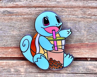 Squirtle Drinking Boba Milk Tea Pokemon Hard Enamel Pin