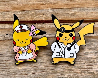 Nurse / Nurse Joy Pikachu and Doctor Pikachu Pokemon Hard Enamel Pin Set