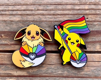 Pride Pikachu and Eevee Pokemon Hard Enamel Pin Set