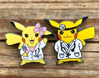 Doctor Pikachu Male and Female Pokemon Hard Enamel Pin Set