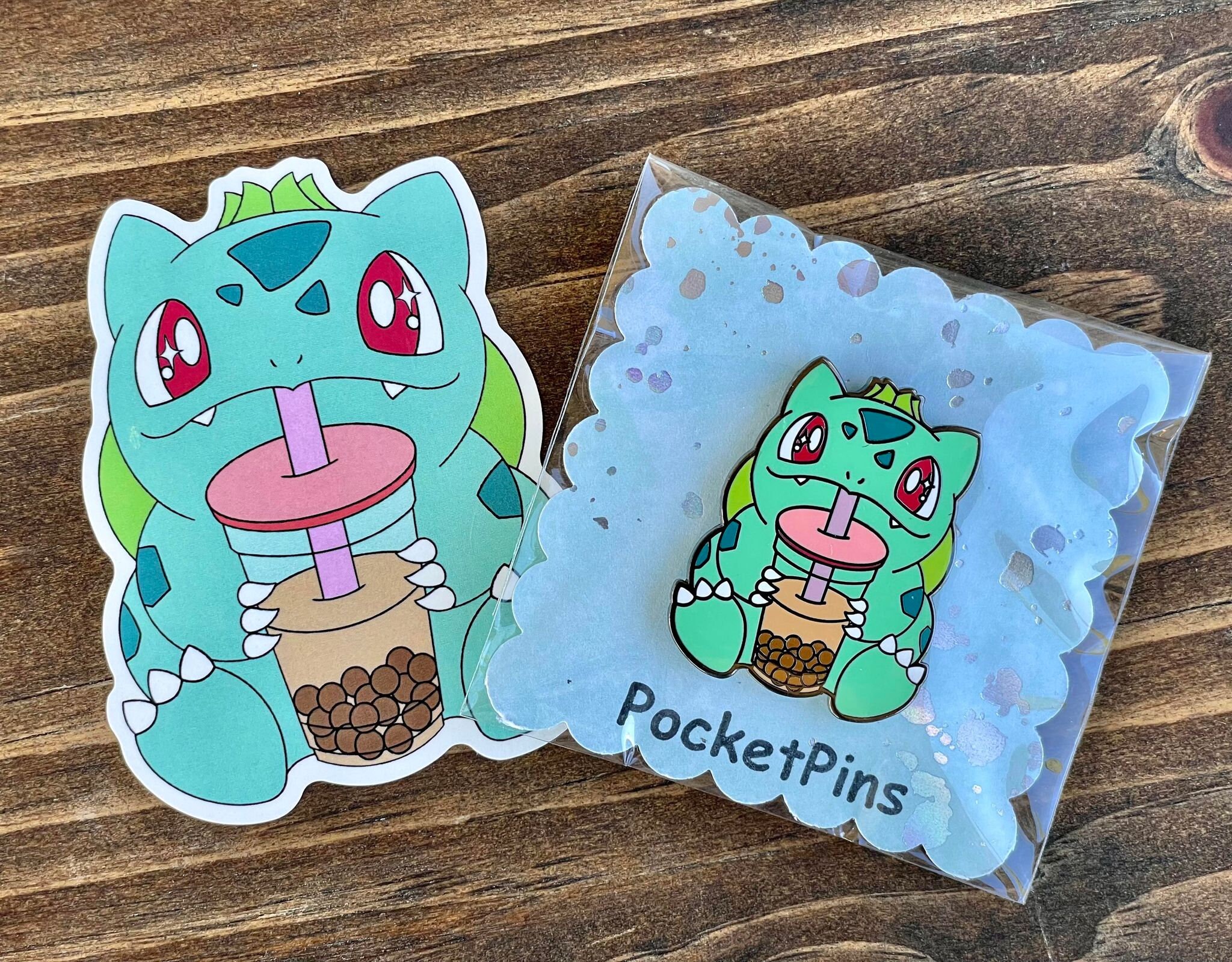 Bulbasaur Drinking Boba Milk Tea Bobasaur Pokemon Hard Enamel Pin - Etsy