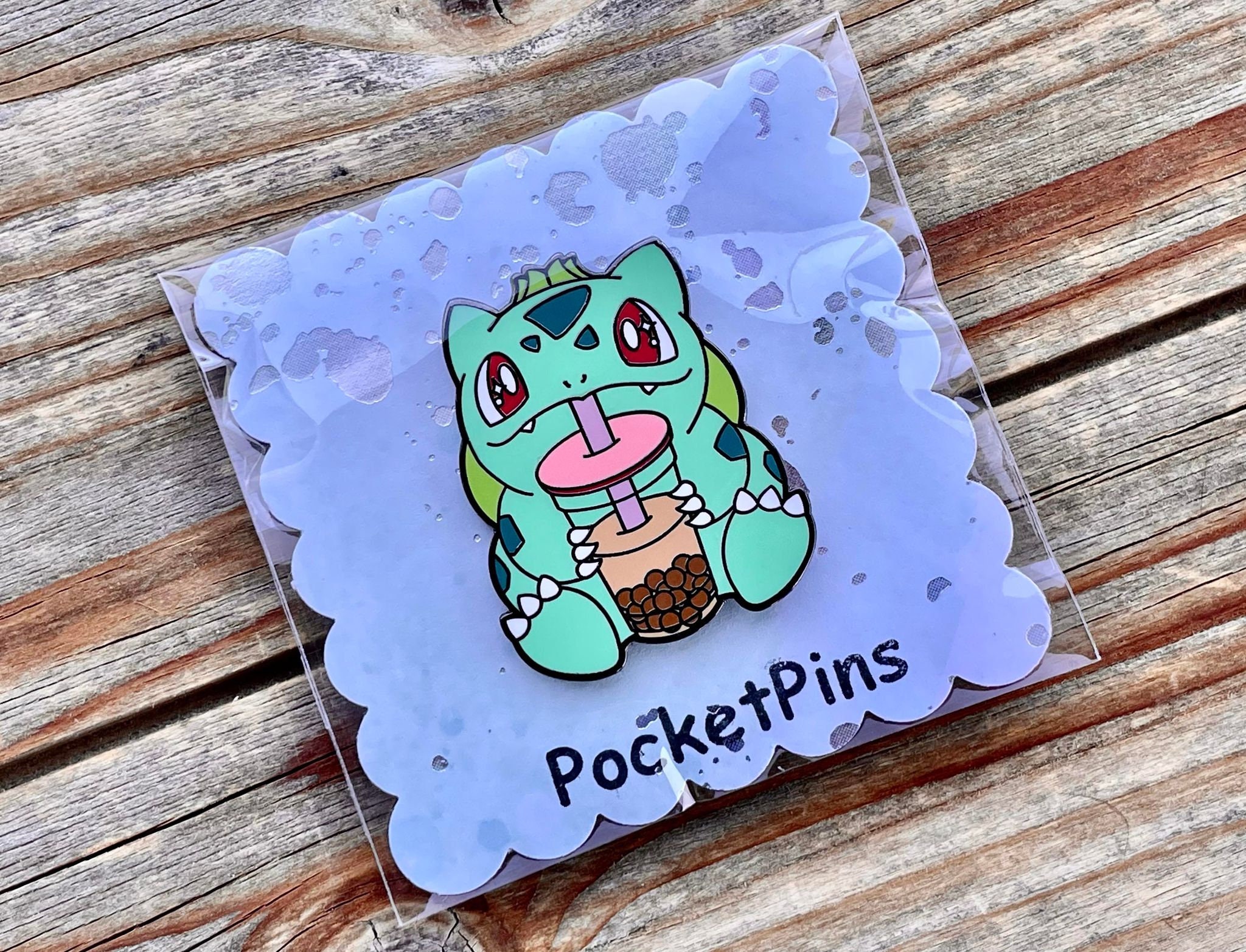 Bulbasaur Drinking Boba Milk Tea Bobasaur Pokemon Hard Enamel Pin - Etsy