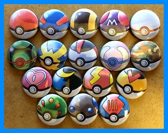 Choose 1 Magnet - Pokemon Pokeballs Button Magnets