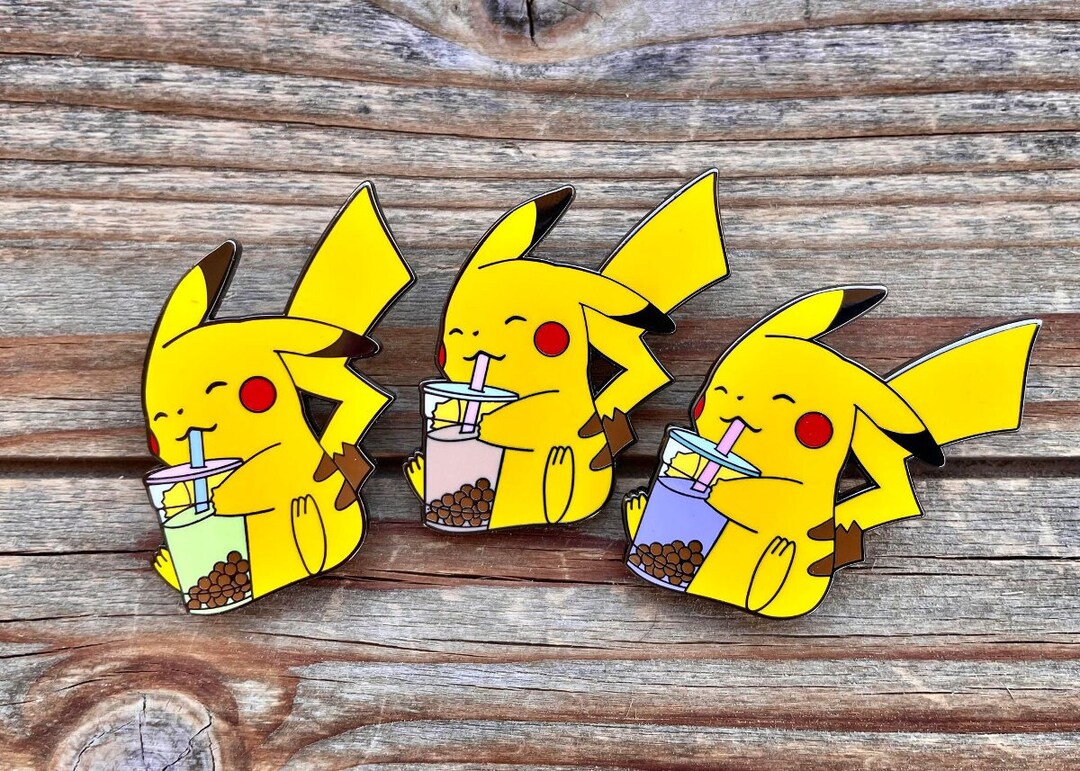 Pikachu Drinking Boba Milk Tea - Matcha -taro - Pokemon Hard
