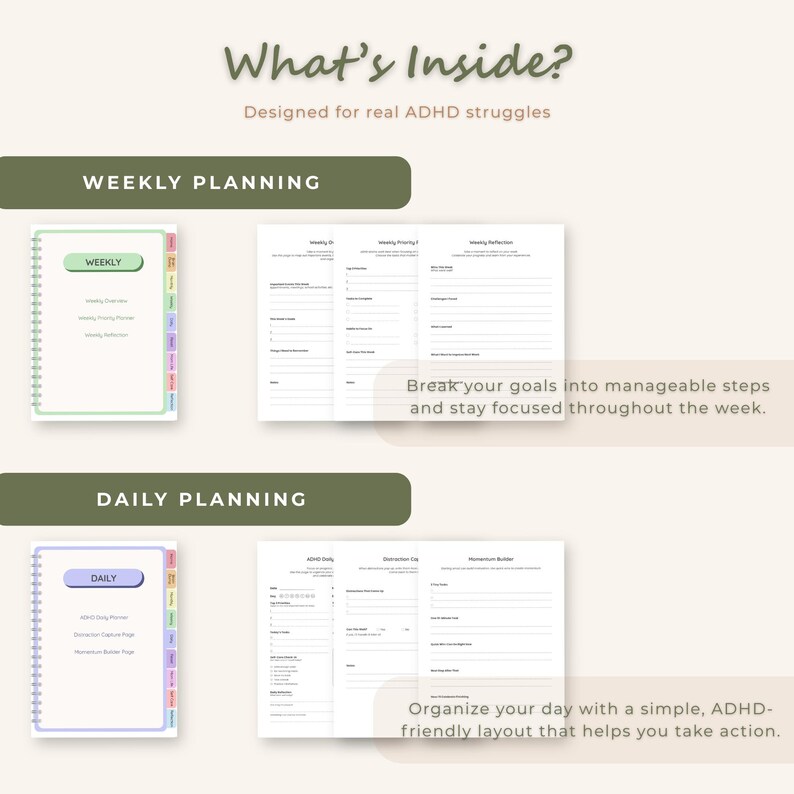 ADHD Digital Planner for Moms, Printable Planner Bundle, Undated Daily ...