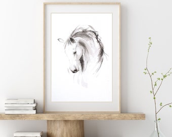 Contemporary horse art print - Equine art ink art gift for horse lover - Modern home decor - Black and white animal art
