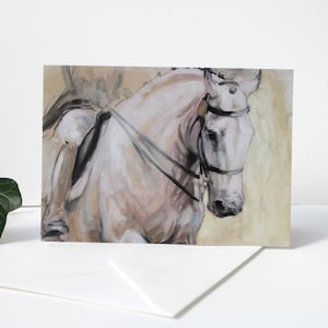 Carte d'anniversaire art cheval de dressage - Carte de remerciement ou carte de correspondance vierge - Art mural cheval gris - Cadeau pour amateur de chevaux - Cadeaux de dressage