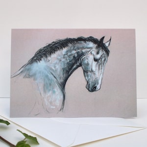 Décoration équine de carte d'anniversaire de cheval gris - Carte de correspondance vierge pour un ami - Cadeau d'amant de cheval de carte de remerciement - Carte d'art de cheval de meilleurs voeux