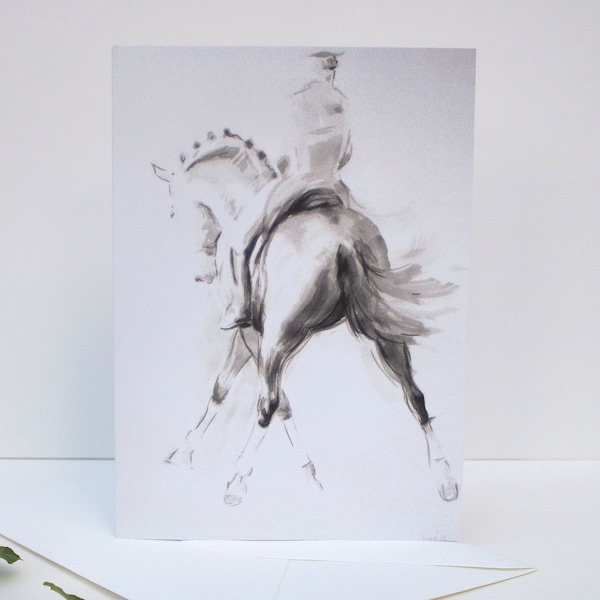 Dressage horse contemporary art card - Birthday card or gift for her - equine decor ink sketch - Thank you card designed by artist