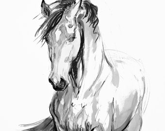 Contemporary horse art print - Equine art ink art gift for horse lover - Modern home decor available in three colours and different sizes