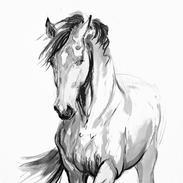 Contemporary horse art print - Equine art ink art gift for horse lover - Modern home decor available in three colours and different sizes