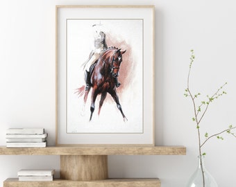 Dressage horse print - Equine art - Country home decor limited edition - Dressage lover gift - Original mixed media wall art