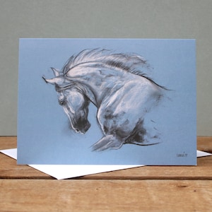 Carte d'anniversaire art cheval gris - carte de remerciement art équestre - carte pour ami - carte de visite vierge à l'intérieur - carte postale décor équin