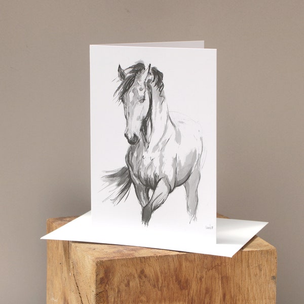 Minimalist horse art blank card - Equine art thank you card - Greetings card or birthday card - Ink sketch impressionist art note card