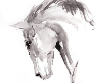 Contemporary horse art print - Equine art ink art gift for horse lover - Modern home decor - Black and white animal art