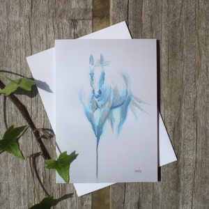 Tarjeta de cumpleaños con arte abstracto de caballo azul - Tarjeta de agradecimiento con arte minimalista equino - Tarjeta en blanco para regalo de amante de los caballos - Regalos equinos - Tarjeta para amigo