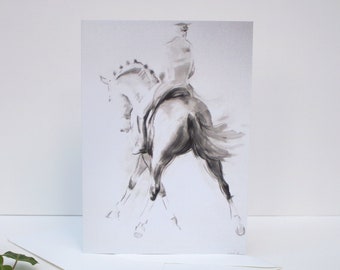 Dressage horse contemporary art card - Birthday card or gift for her - equine decor ink sketch - Thank you card designed by artist