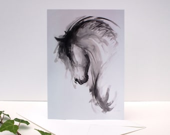 Minimalist equine ink sketch Birthday card - Elegant horse art note for thank you/friendship - Equestrian blank inside A6 card by H Irvine