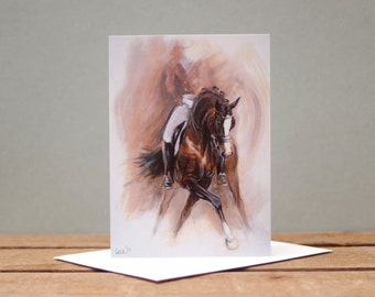Dressage art horse card - Thank you or birthday card - Blank A6 card - Equestrian art card - Half pass designed by artist
