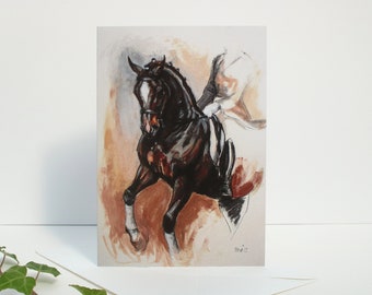 Dressage horse elegant card for her, birthday card christmas card, horse art blank card, from an original mixed media