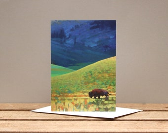 Bison Kunst Karte - American Buffalo Wildlife Art - Bunte Tierkunst - Geburtstags-/Dankeskarte - Zeitgenössisches Geschenk für Naturliebhaber