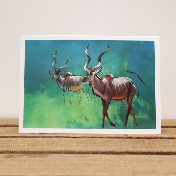 Kudu antelope Wildlife art card - African animal blank inside card - Birthday/thank you card - Contemporary animal art - Nature lover gift