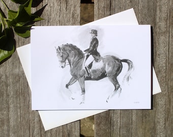 Watercolour & ink dressage horse card - Equine art birthday card/thank you card - Contemporary horse lover gift - Horse rider/groom/trainer