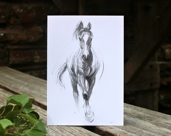 Horse art birthday card - Blank any occasion card - Equine decor gift for horse lover - Thank you card designed by artist
