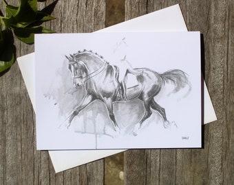 Watercolour & ink dressage horse card - Equine art birthday card/thank you card - Contemporary horse lover gift - Horse art Heather Irvine