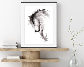 Contemporary horse art print - Equine art ink art gift for horse lover - Modern home decor - Black and white animal art