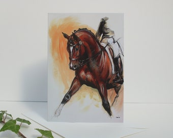 Dressage horse birthday card - Thank you card, blank card note card - Horse lover gift card - Mixed media art - Card for friend