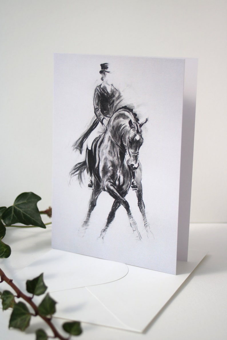 Dressage art horse card Birthday card or blank card Black & white equestrian art card A6 note card deisgned by artist image 2