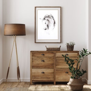 Contemporary horse art print Equine art ink art gift for horse lover Modern home decor Black and white animal art image 4