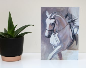 Dressage horse blank card - Birthday card or note card - Grey horse wall art - Card for friend thank you card - H Irvine