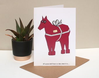 Horse art Birthday Card for her - Equestrian present Thank you card - Equine art gift for horse lover - Horse trainer/groom postcard
