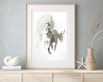 Equestrian art dressage horse print - Minimalist horse wall art print - Horse ink painting - Limited edition contemporary home decor