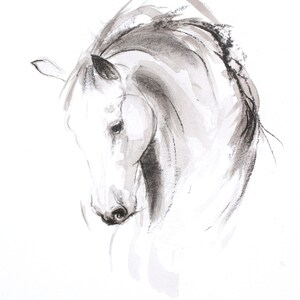 Contemporary horse art print Equine art ink art gift for horse lover Modern home decor Black and white animal art image 2