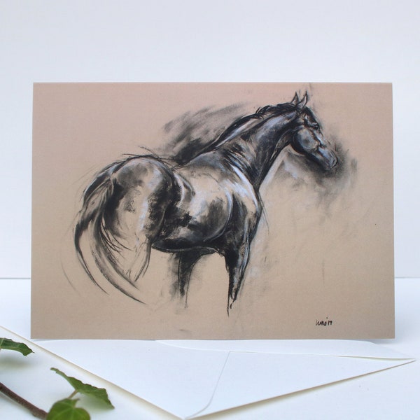 Carte de vœux d’art de cheval - Carte d’anniversaire ou carte de note de carte vierge - Carte d’amitié de décor équin - Carte de note vierge - Art mural de cheval