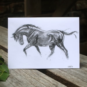 Carte d'anniversaire art chevalin minimaliste - Carte de remerciement dessin au fusain - Carte cadeau art équestre pour amateur de chevaux - Carte de marié/entraîneur A6