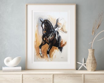 Dressage art horse print - Horse wall art equine home decor - Equine art for living room - Mixed media horse lover gift