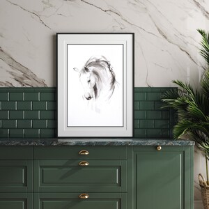 Contemporary horse art print Equine art ink art gift for horse lover Modern home decor Black and white animal art image 5