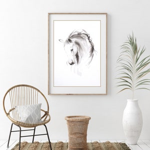 Contemporary horse art print Equine art ink art gift for horse lover Modern home decor Black and white animal art image 6