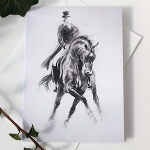 Dressage art horse card Birthday card or blank card Black & white equestrian art card A6 note card deisgned by artist image 1