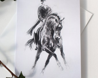 Dressage art horse card - Birthday card or blank card - Black & white equestrian art card - A6 note card deisgned by artist