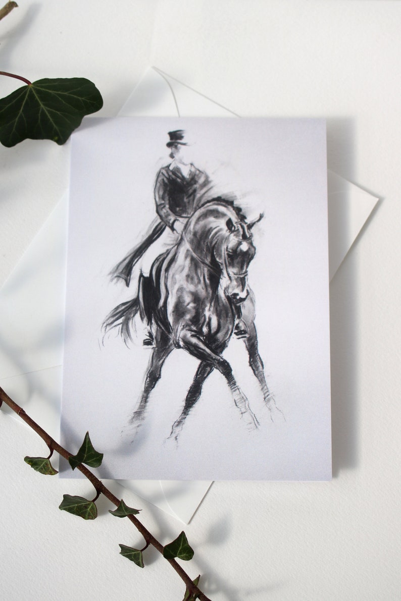 Dressage art horse card Birthday card or blank card Black & white equestrian art card A6 note card deisgned by artist image 1