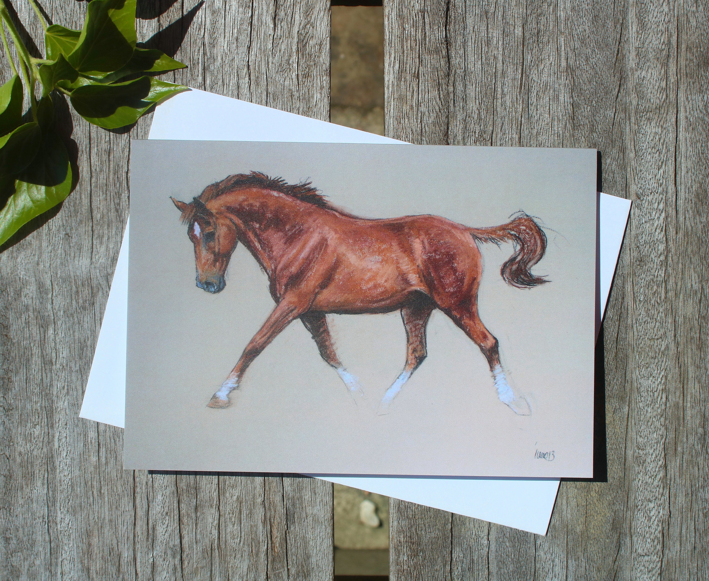 Chestnut horse sketch birthday card - Equestrian thank you note - Equine art gift for riders - Christmas, friendship unique decor artwork