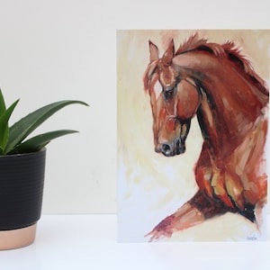 Carte d'art cheval châtaignier pour ami - Carte de voeux ou carte d'anniversaire - Cadeau pour amateur de chevaux carte vierge - Cadeau unique carte postale de cheval