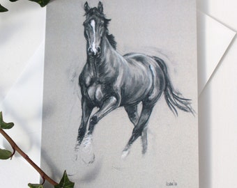 Carte d'anniversaire art cheval - Carte vierge pour toutes les occasions - Cadeau déco équine pour amateur de chevaux - Carte de remerciement conçue par l'artiste